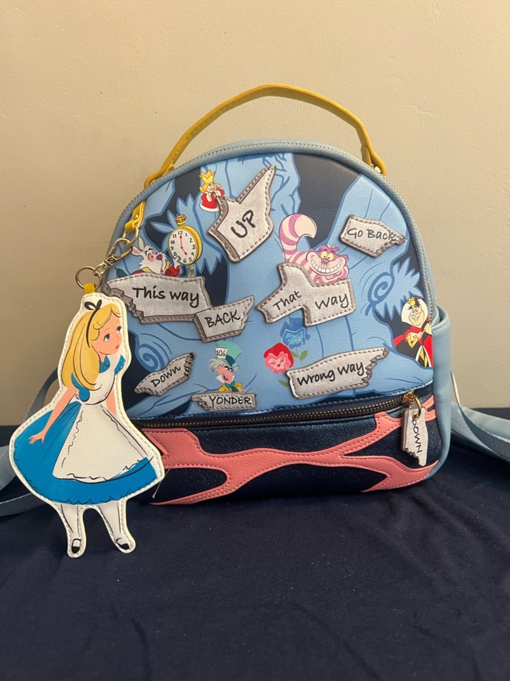 Blue Alice in Wonderland Mini Backpack with Charm
